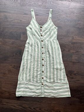Universal Thread Sage Green and White Striped Button-Down Midi Dress
